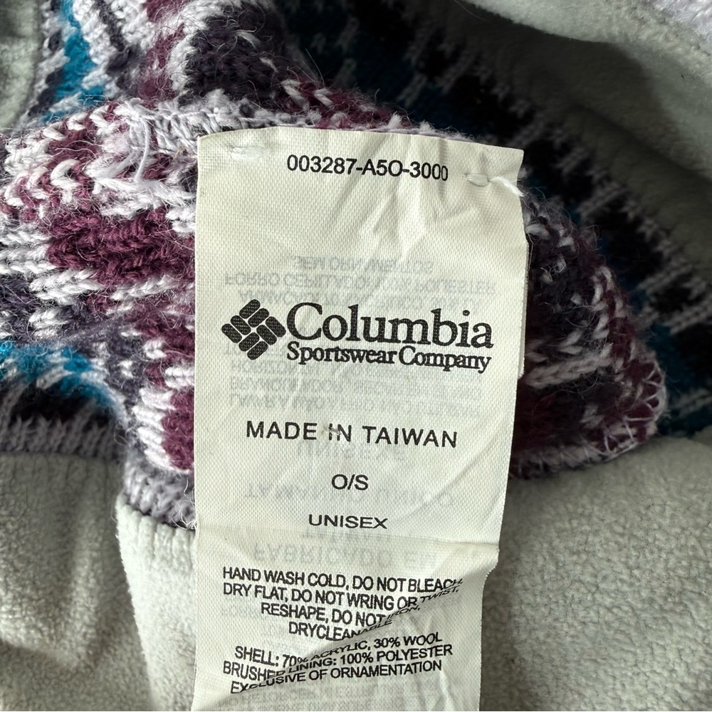COLUMBIA Unisex Vintage Fair Isle Wool Blend Knit Beanie Toque Grey Blue Maroon - Picture 11 of 12